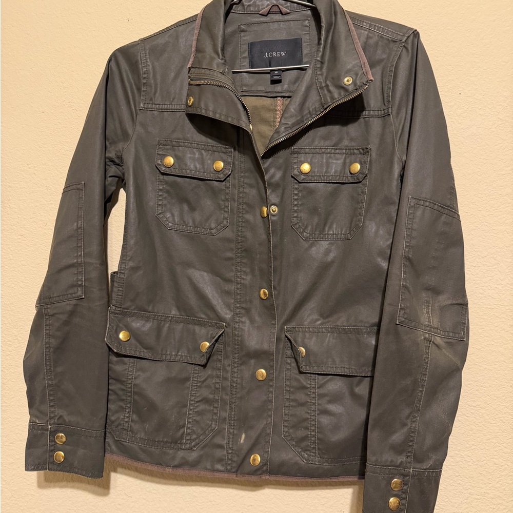 J. Crew Women's Waxed Boyfriend Chore Utility Jacket in Olive Green - Picture 1 of 4
